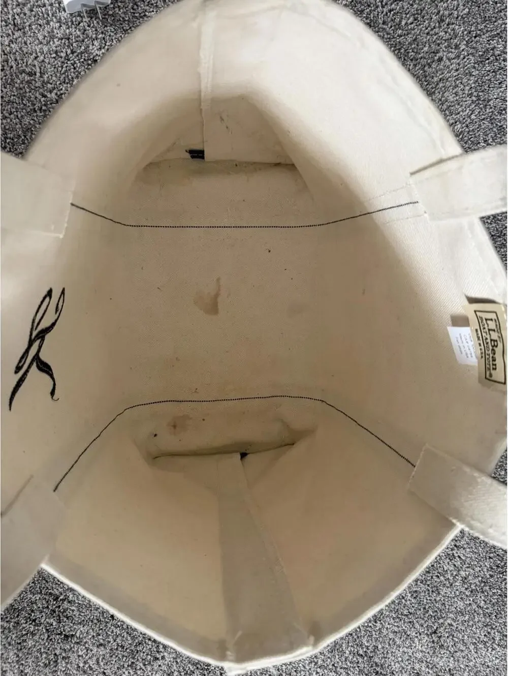 LL Bean Boat And Tote Navy With K Initial Embroidery Short Straps Medium Bag - Picture 4 of 6